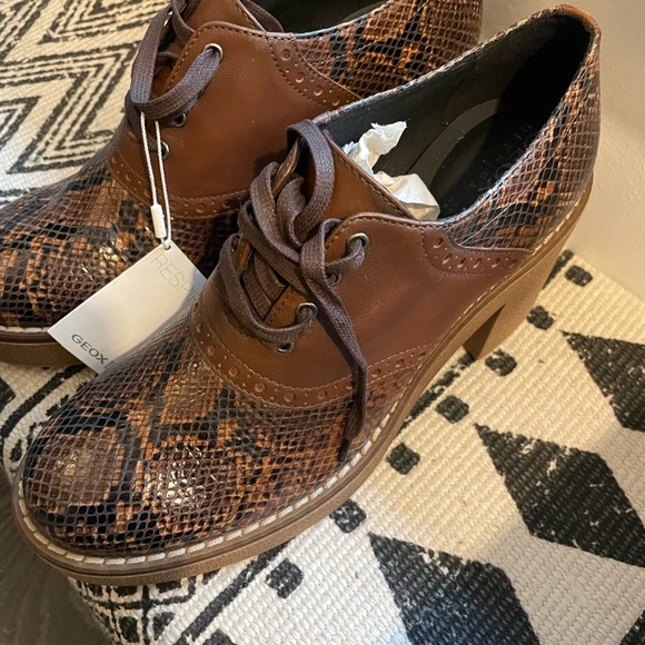 Geox Leather Adrya Snakeskin Brown Ankle Boots - Picture 8 of 8